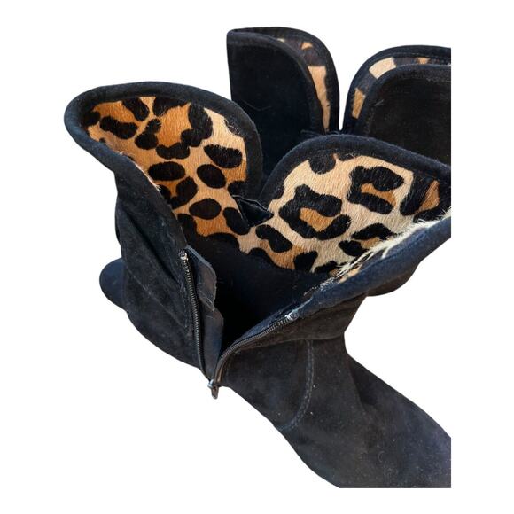 Vaneli Black Suede Heeled Ankle Bootie Zip Close Buckle Accent Animal Print Sz7N - Picture 8 of 14
